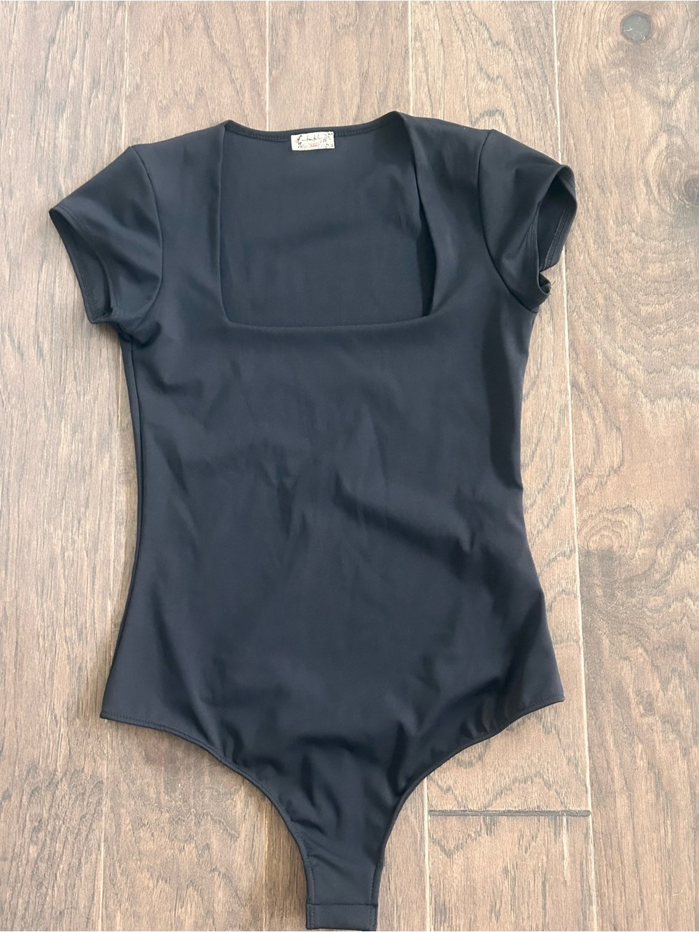 FP Intimately Black Square Neck Short Sleeve Bodysuit Small